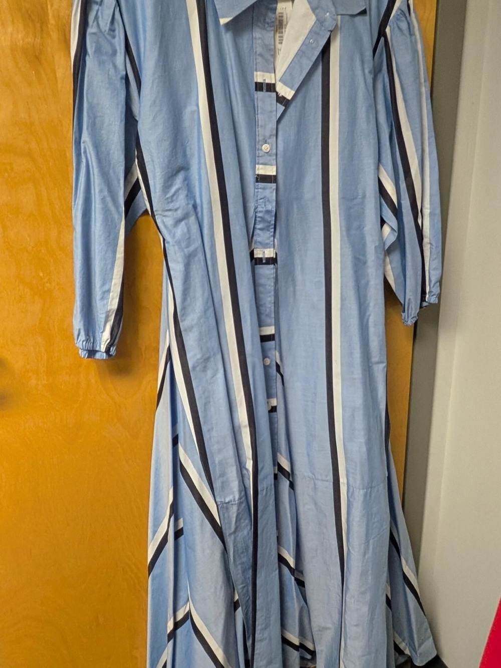 Tanya Taylor Light Blue Striped Maxi Dress